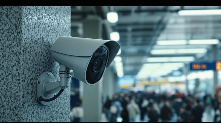 Security camera watching an airport terminal