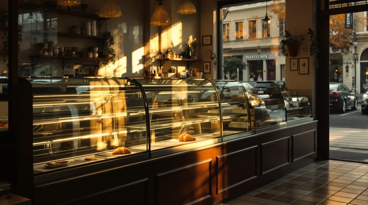 An empty pastry shop at closing time