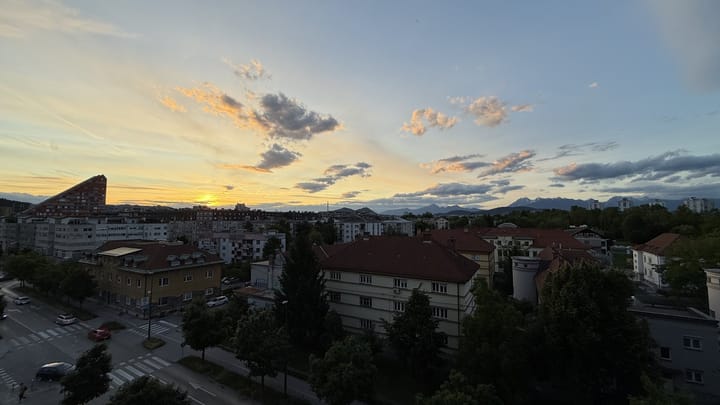 Sunset over the rooftops of Ljubljana